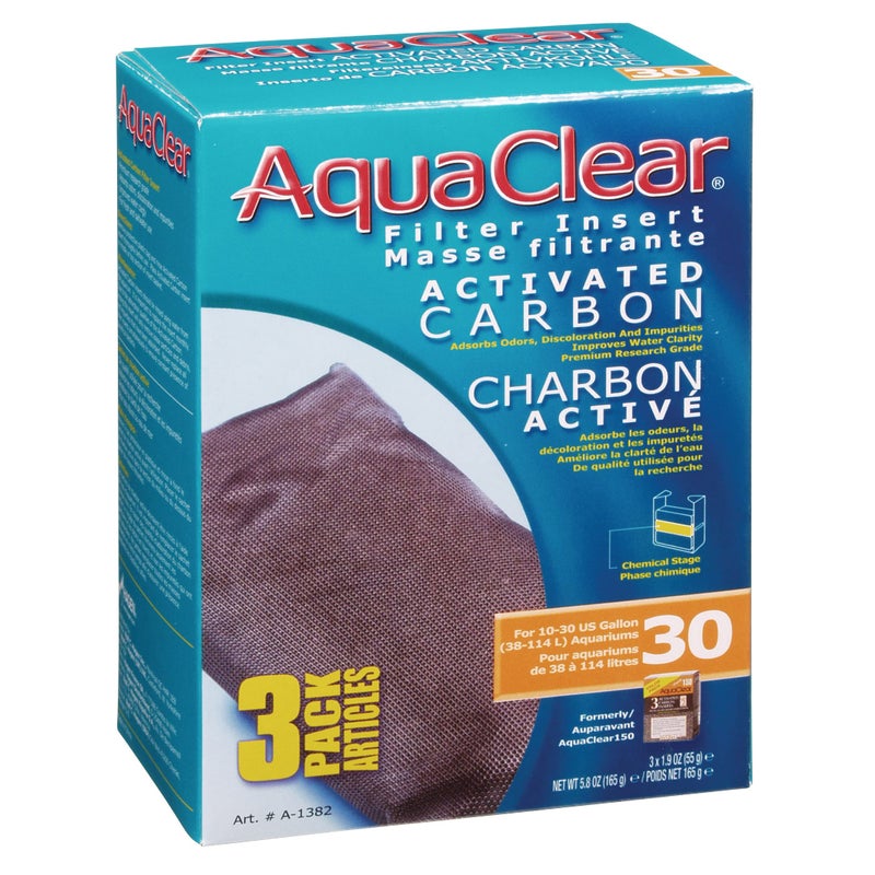 AquaClear A1382 Activated Carbon Insert, 30-Gallon Aquariums, White, 3-Pack - Image 1